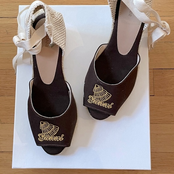 GANNI Embroidered Canvas Wedge Espadrilles - Women’s Size 38 (US 8) - New - Picture 5 of 13